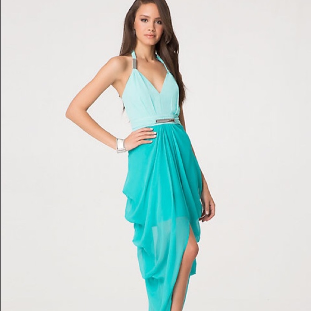 Bebe Halter Two Tone Tulip Dress